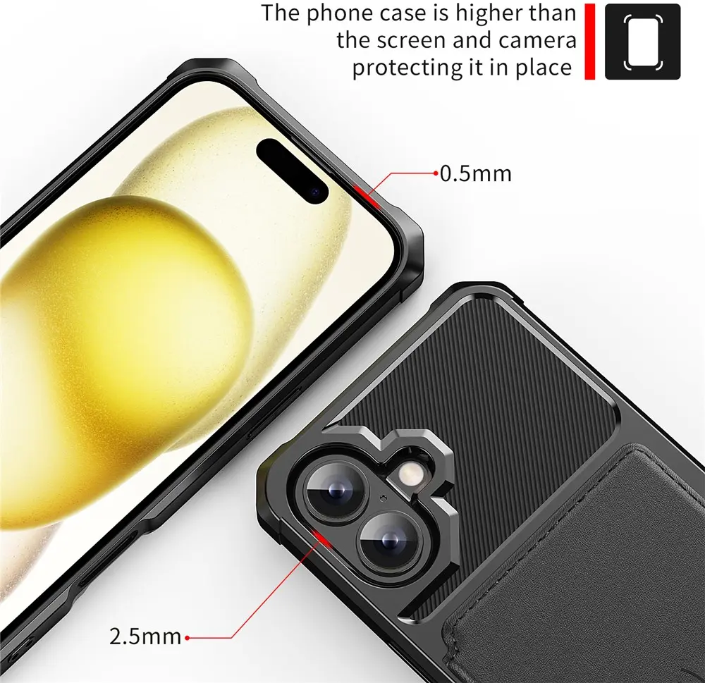 Apple iPhone 17 TPU Back Cover met Kunstleren Wallet Zwart afbeelding 8