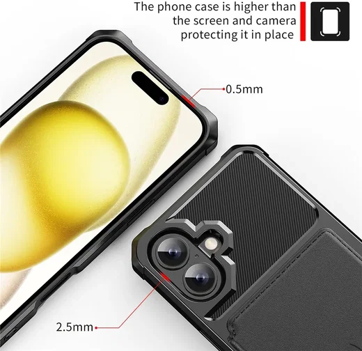 Apple iPhone 17 TPU Back Cover met Kunstleren Wallet Zwart afbeelding 8