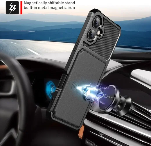 Apple iPhone 17 TPU Back Cover met Kunstleren Wallet Zwart afbeelding 7