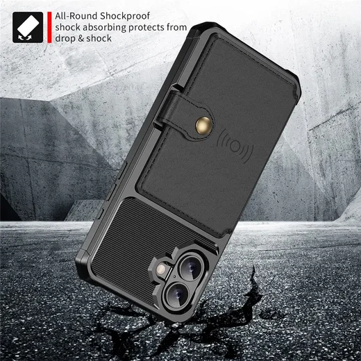 Apple iPhone 17 TPU Back Cover met Kunstleren Wallet Zwart afbeelding 3