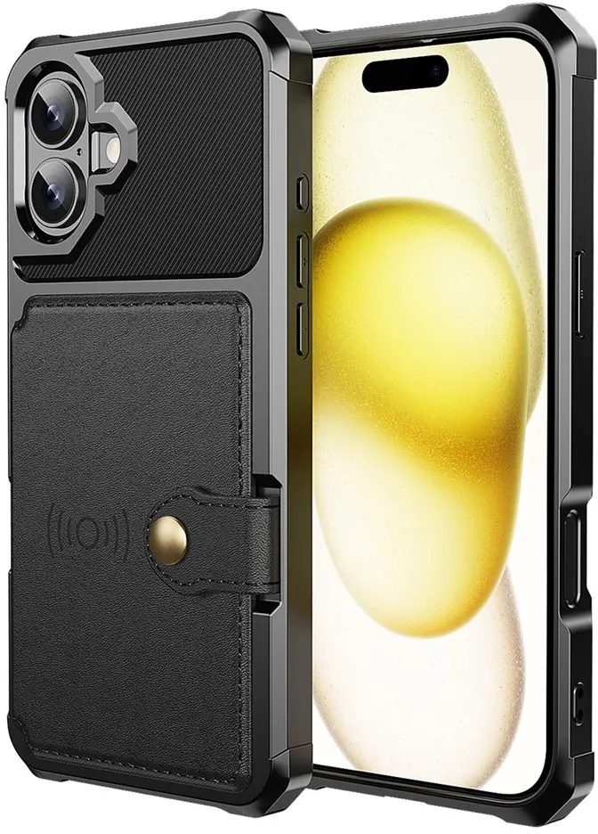 Apple iPhone 17 TPU Back Cover met Kunstleren Wallet Zwart afbeelding 9