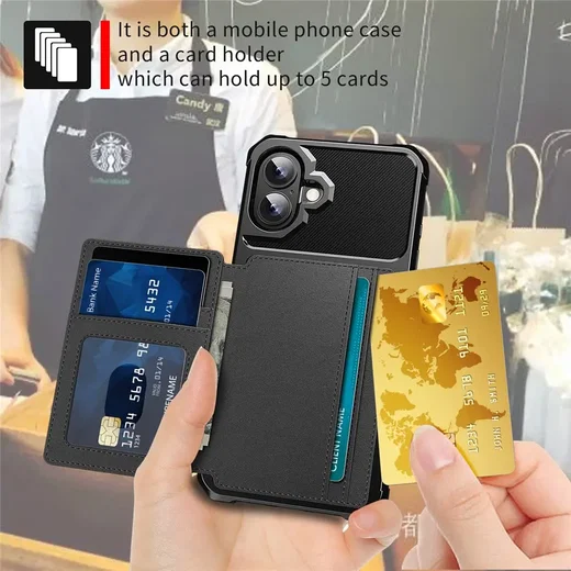 Apple iPhone 17 TPU Back Cover met Kunstleren Wallet Zwart afbeelding 6