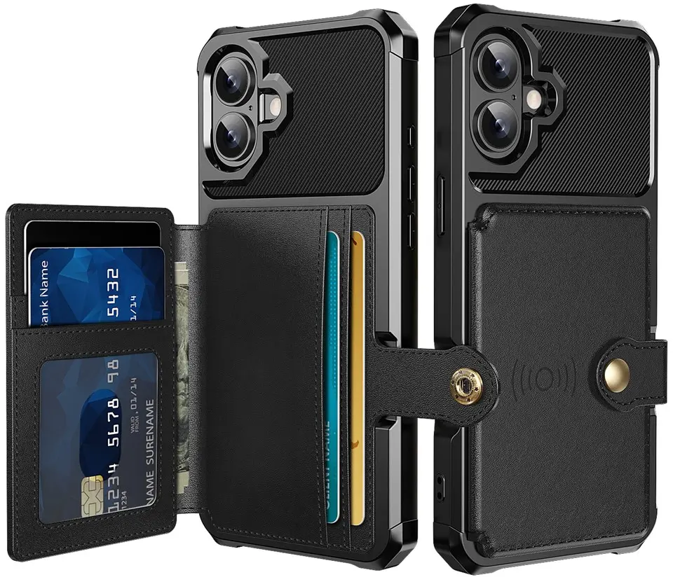 Apple iPhone 17 TPU Back Cover met Kunstleren Wallet Zwart afbeelding 1