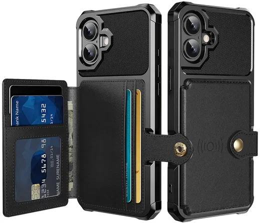 Apple iPhone 17 TPU Back Cover met Kunstleren Wallet Zwart afbeelding 1