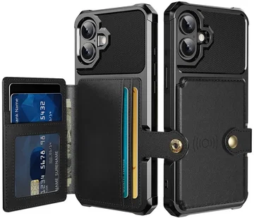 Apple iPhone 17 TPU Back Cover met Kunstleren Wallet Zwart