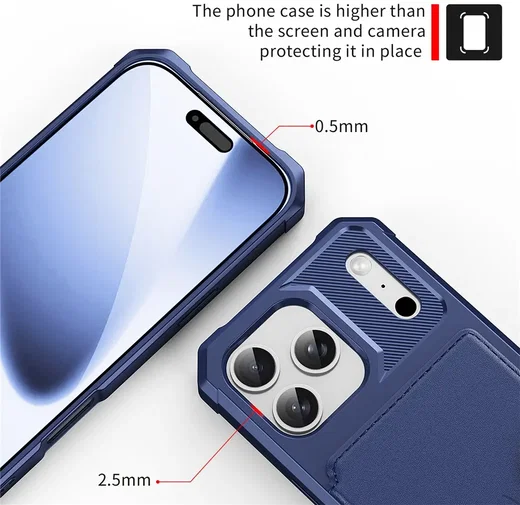 Apple iPhone 17 Pro TPU Back Cover met Kunstleren Wallet Blauw afbeelding 8
