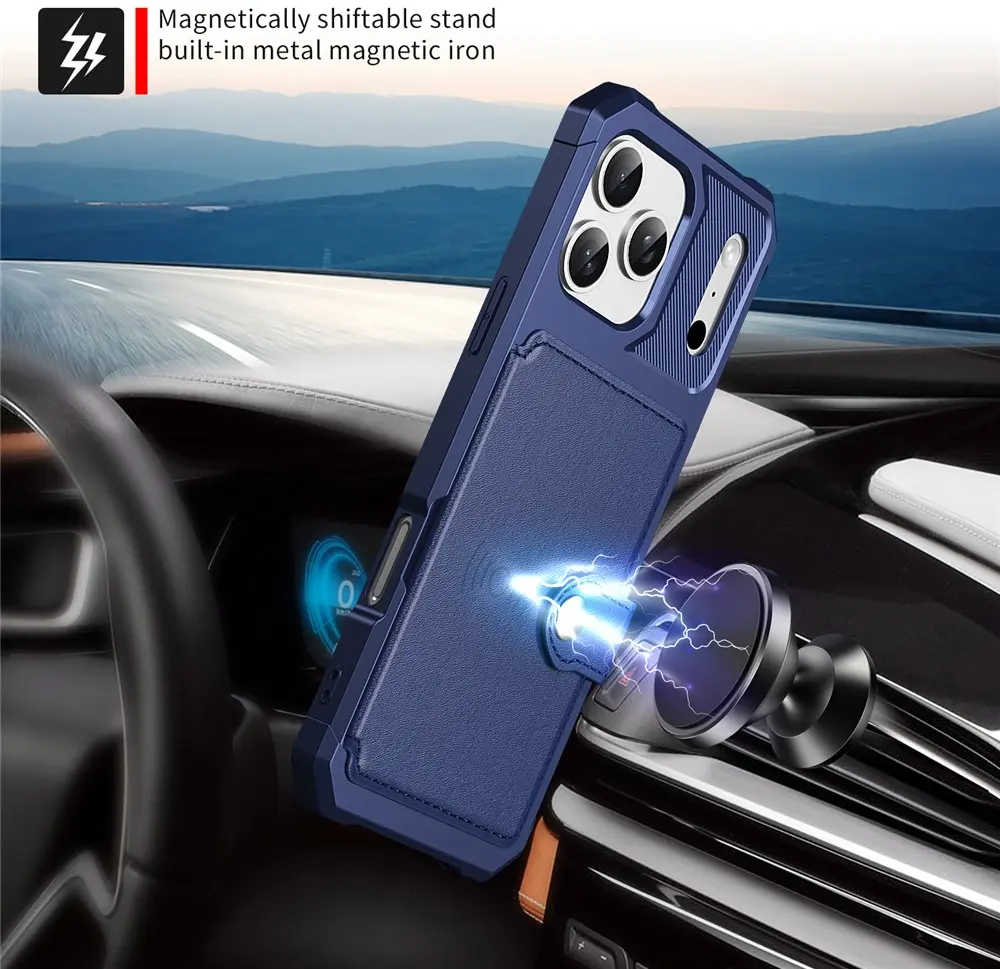 Apple iPhone 17 Pro TPU Back Cover met Kunstleren Wallet Blauw afbeelding 7