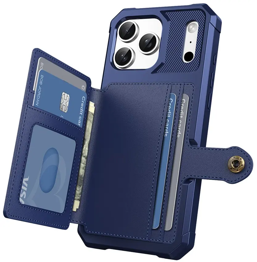 Apple iPhone 17 Pro TPU Back Cover met Kunstleren Wallet Blauw afbeelding 2