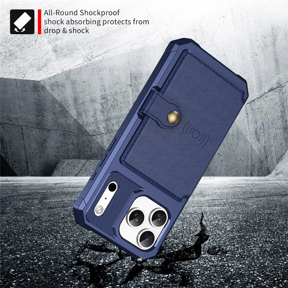 Apple iPhone 17 Pro TPU Back Cover met Kunstleren Wallet Blauw afbeelding 3