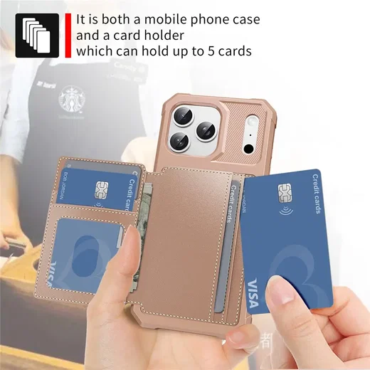 Apple iPhone 17 Pro TPU Back Cover met Kunstleren Wallet Roze afbeelding 6