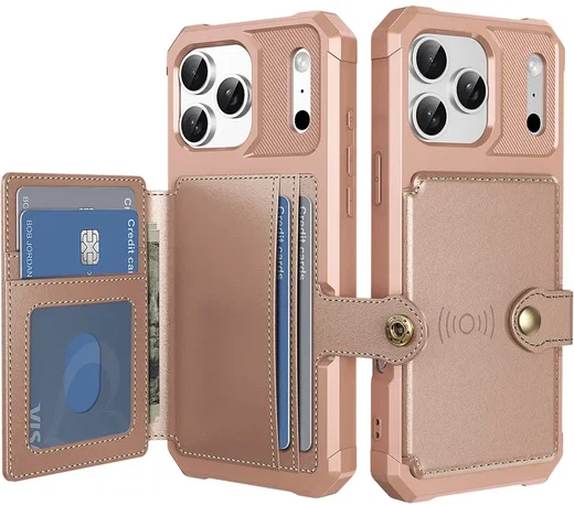 Apple iPhone 17 Pro TPU Back Cover met Kunstleren Wallet Roze afbeelding 1