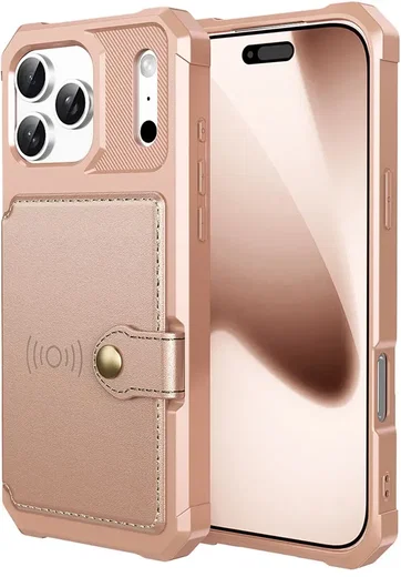 Apple iPhone 17 Pro TPU Back Cover met Kunstleren Wallet Roze afbeelding 2