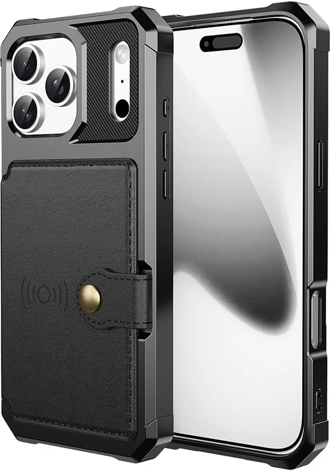Apple iPhone 17 Pro TPU Back Cover met Kunstleren Wallet Zwart afbeelding 8