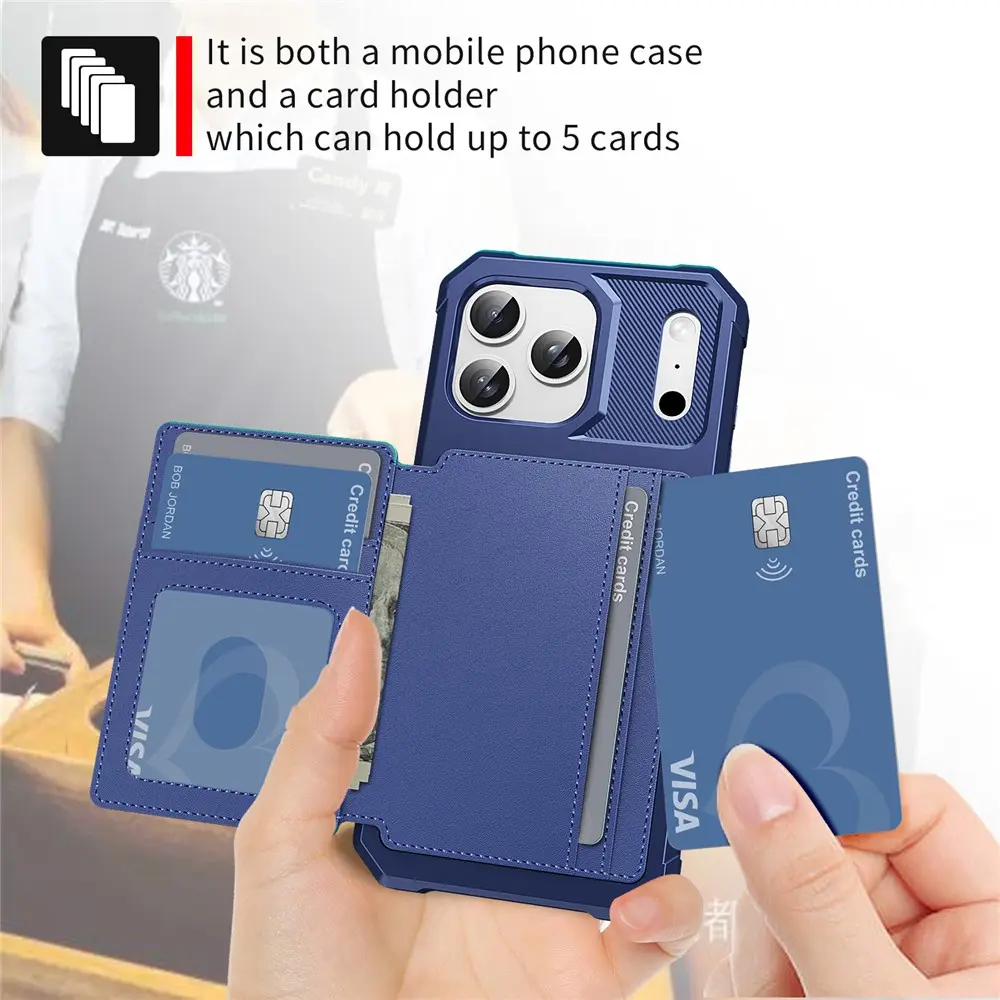 Apple iPhone 17 Pro Max TPU Back Cover met Kunstleren Wallet Blauw afbeelding 4