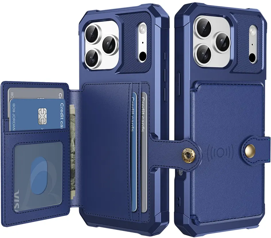Apple iPhone 17 Pro Max TPU Back Cover met Kunstleren Wallet Blauw afbeelding 1