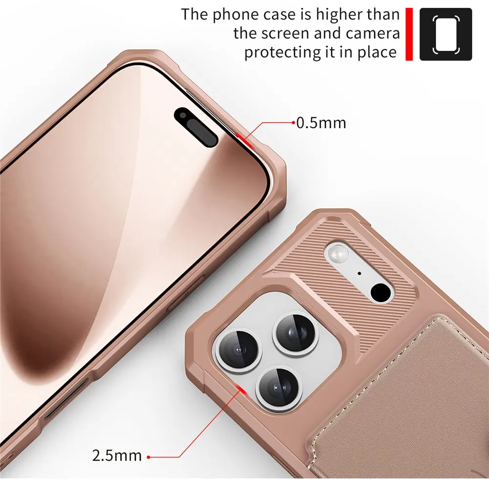 Apple iPhone 17 Pro Max TPU Back Cover met Kunstleren Wallet Roze afbeelding 8