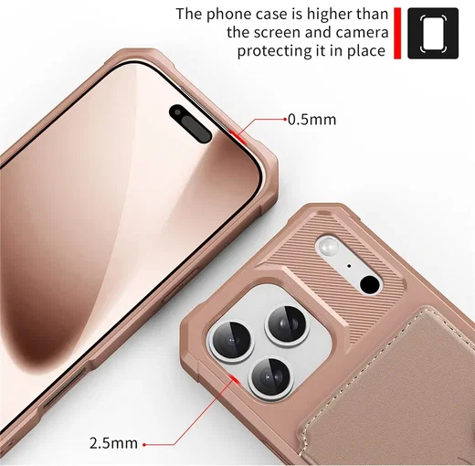 Apple iPhone 17 Pro Max TPU Back Cover met Kunstleren Wallet Roze afbeelding 8