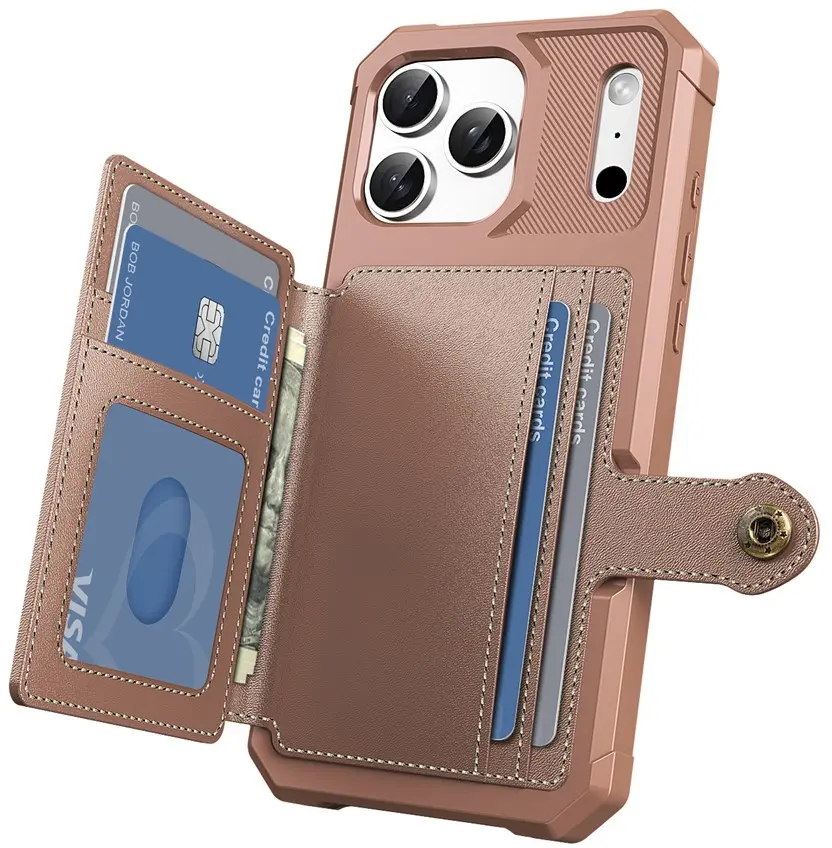 Apple iPhone 17 Pro Max TPU Back Cover met Kunstleren Wallet Roze afbeelding 2