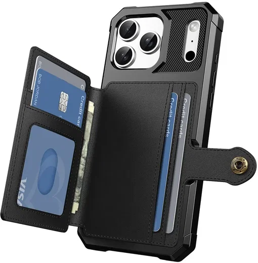 Apple iPhone 17 Pro Max TPU Back Cover met Kunstleren Wallet Zwart afbeelding 2