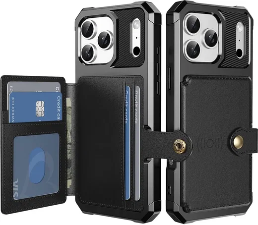 Apple iPhone 17 Pro Max TPU Back Cover met Kunstleren Wallet Zwart afbeelding 1