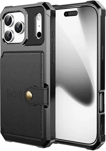 Apple iPhone 17 Pro Max TPU Back Cover met Kunstleren Wallet Zwart afbeelding 9
