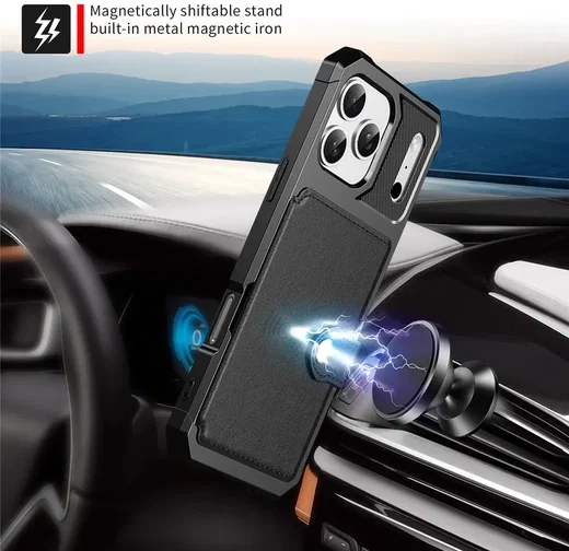 Apple iPhone 17 Pro Max TPU Back Cover met Kunstleren Wallet Zwart afbeelding 8