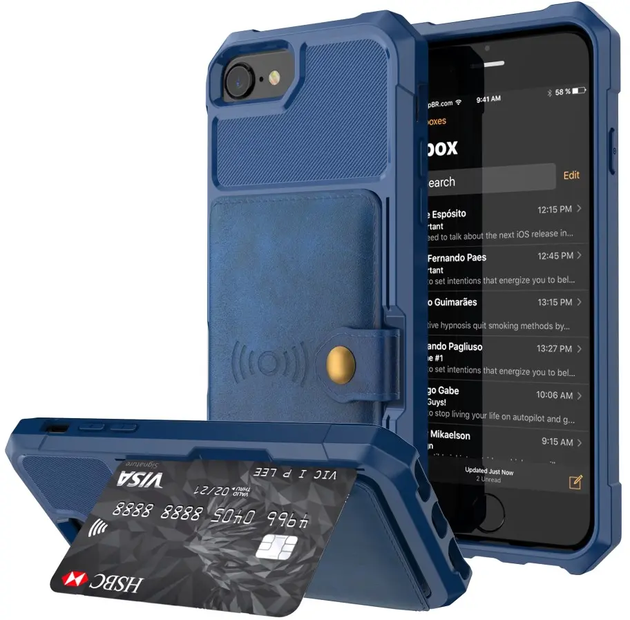 Apple iPhone SE (2020 / 2022) TPU Back Cover met Kunstleren Wallet Blauw afbeelding 1