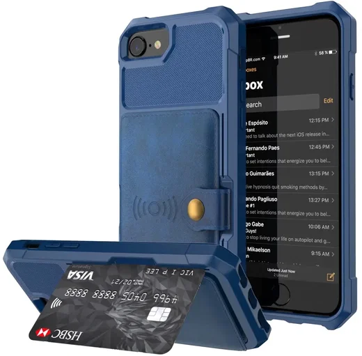Apple iPhone SE (2020 / 2022) TPU Back Cover met Kunstleren Wallet Blauw afbeelding 1