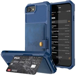 Apple iPhone SE (2020 / 2022) TPU Back Cover met Kunstleren Wallet Blauw afbeelding