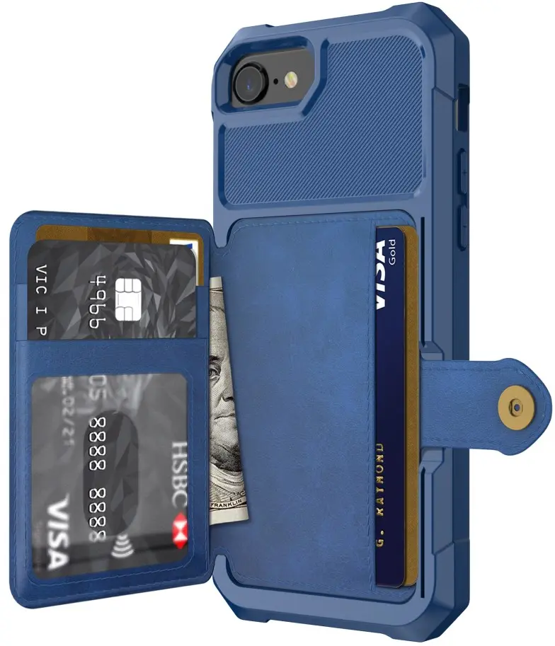 Apple iPhone SE (2020 / 2022) TPU Back Cover met Kunstleren Wallet Blauw afbeelding 4
