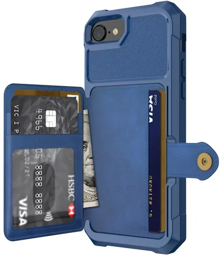 Apple iPhone SE (2020 / 2022) TPU Back Cover met Kunstleren Wallet Blauw afbeelding 4