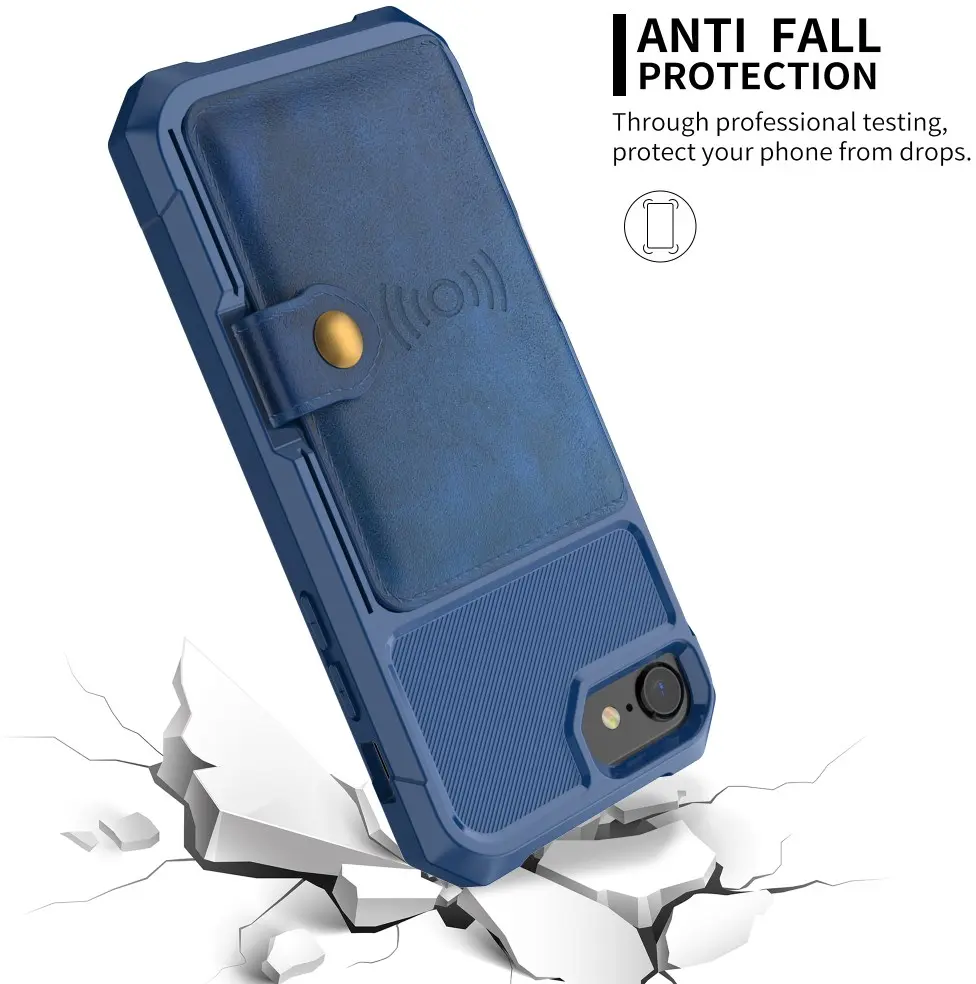 Apple iPhone SE (2020 / 2022) TPU Back Cover met Kunstleren Wallet Blauw afbeelding 6