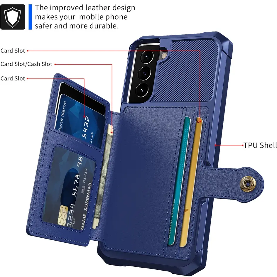 Samsung Galaxy S22 TPU Back Cover met Kunstleren Wallet Blauw afbeelding 8