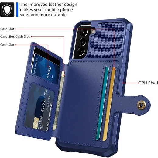 Samsung Galaxy S22 TPU Back Cover met Kunstleren Wallet Blauw afbeelding 8