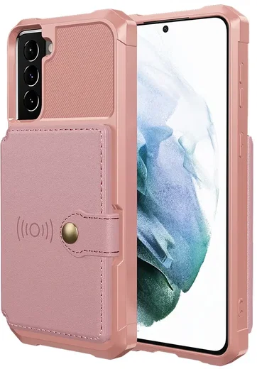 Samsung Galaxy S22 TPU Back Cover met Kunstleren Wallet Roze afbeelding 2