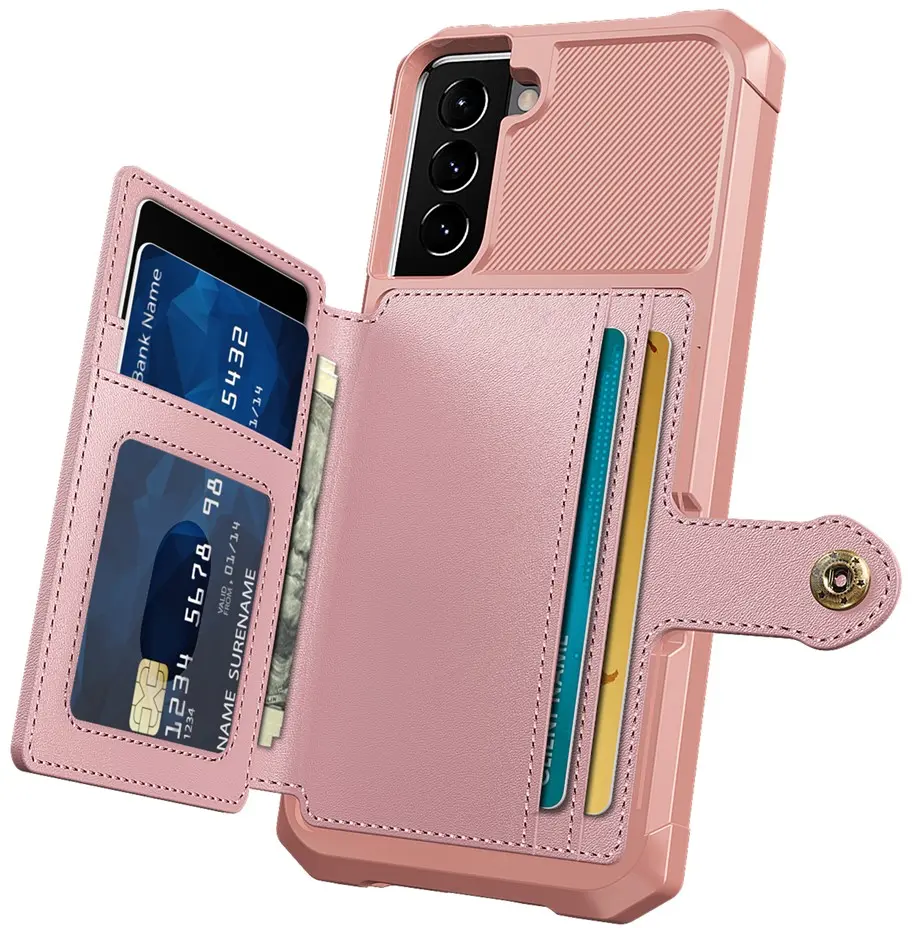 Samsung Galaxy S22 TPU Back Cover met Kunstleren Wallet Roze afbeelding 1