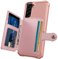 Samsung Galaxy S22 TPU Back Cover met Kunstleren Wallet Roze afbeelding