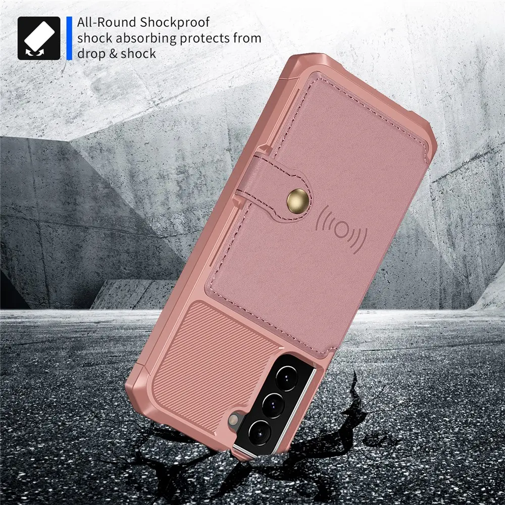 Samsung Galaxy S22 TPU Back Cover met Kunstleren Wallet Roze afbeelding 3