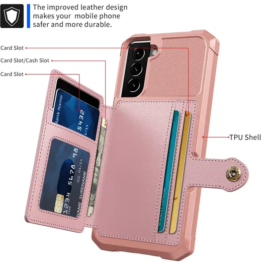 Samsung Galaxy S22 TPU Back Cover met Kunstleren Wallet Roze afbeelding 8
