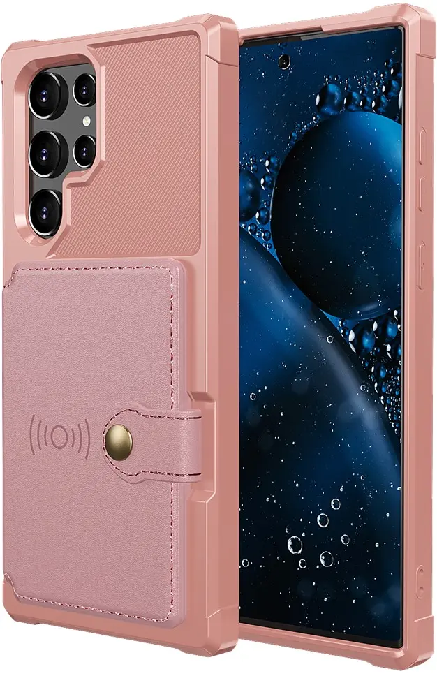 Samsung Galaxy S22 Ultra TPU Back Cover met Kunstleren Wallet Roze afbeelding 2