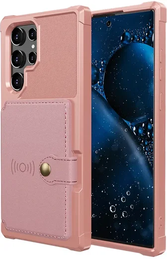 Samsung Galaxy S22 Ultra TPU Back Cover met Kunstleren Wallet Roze afbeelding 2