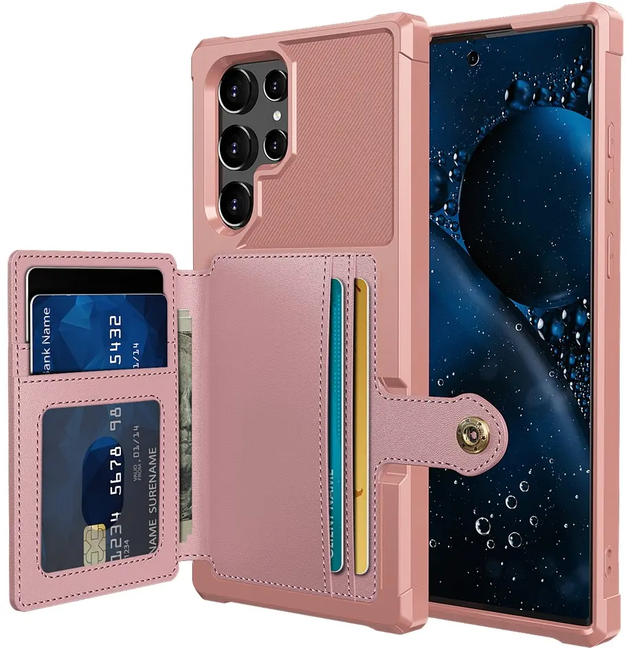 Samsung Galaxy S22 Ultra TPU Back Cover met Kunstleren Wallet Roze afbeelding 1