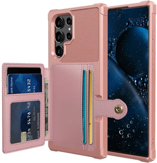 Samsung Galaxy S22 Ultra TPU Back Cover met Kunstleren Wallet Roze afbeelding 1
