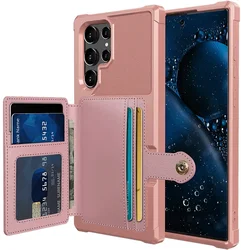 Samsung Galaxy S22 Ultra TPU Back Cover met Kunstleren Wallet Roze afbeelding