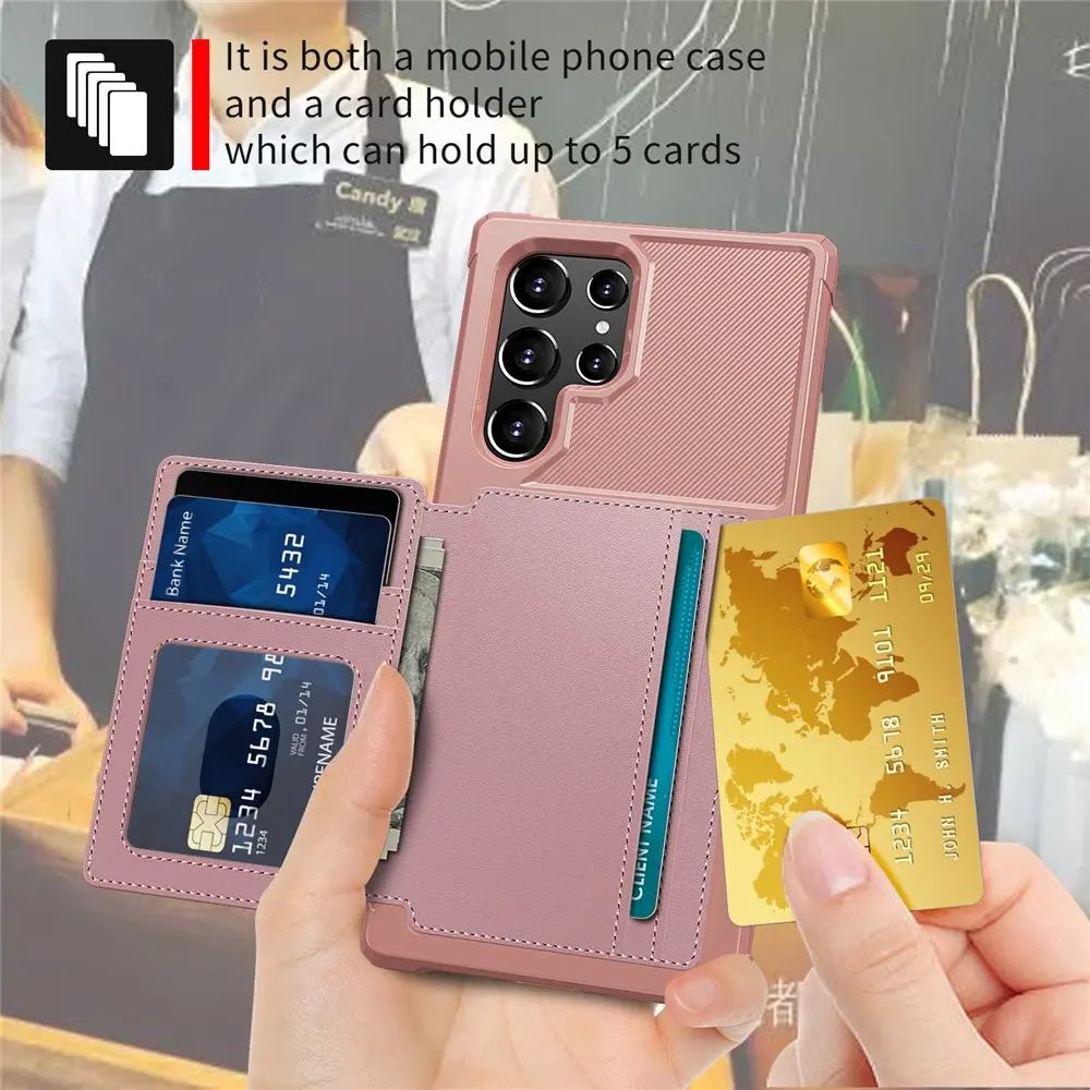 Samsung Galaxy S22 Ultra TPU Back Cover met Kunstleren Wallet Roze afbeelding 6