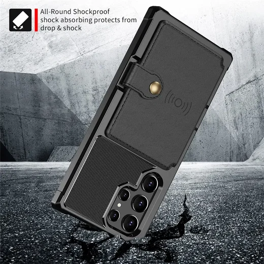 Samsung Galaxy S22 Ultra TPU Back Cover met Kunstleren Wallet Zwart afbeelding 3
