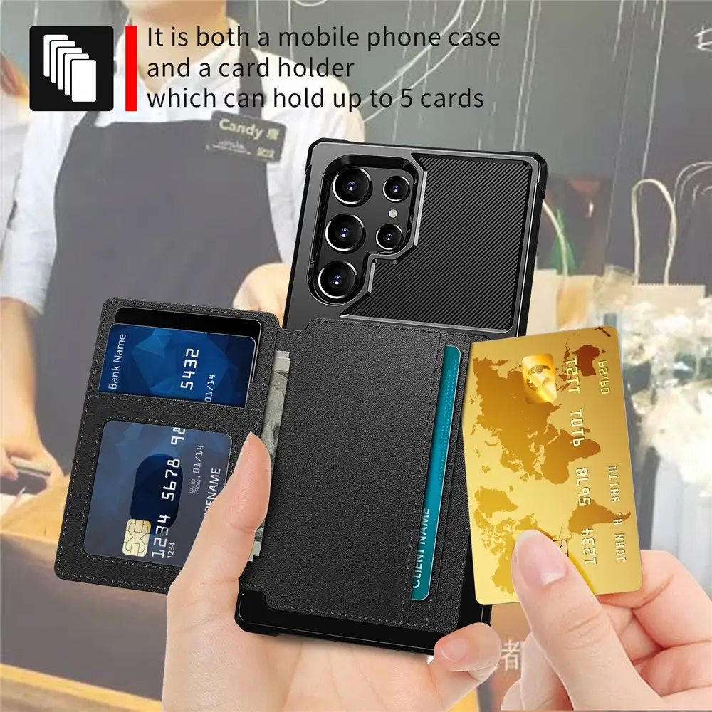 Samsung Galaxy S22 Ultra TPU Back Cover met Kunstleren Wallet Zwart afbeelding 6