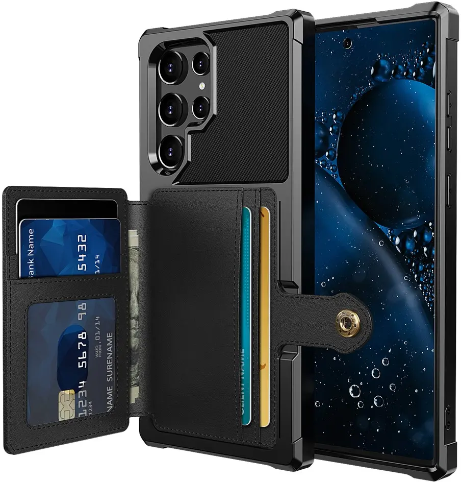 Samsung Galaxy S22 Ultra TPU Back Cover met Kunstleren Wallet Zwart afbeelding 1