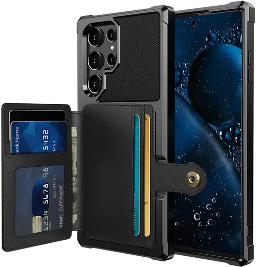 Samsung Galaxy S22 Ultra TPU Back Cover met Kunstleren Wallet Zwart afbeelding 1