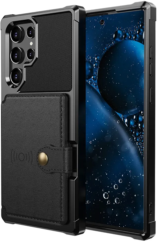 Samsung Galaxy S22 Ultra TPU Back Cover met Kunstleren Wallet Zwart afbeelding 2